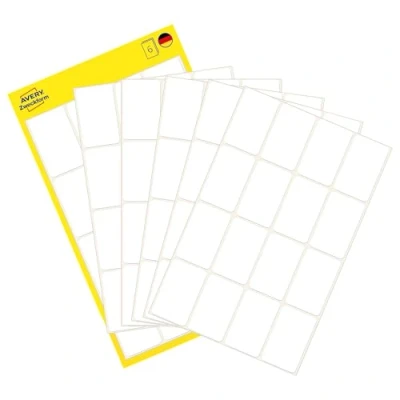 Obrázek AVERY Zweckform 3074 samolepicí etikety pro domácnost (29 x 18 mm, 96 nálepek na 6 archů, víceúčelové domácnost, školu a kancelář k popisování označování), bílé, bílé