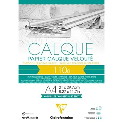 Obrázek Clairefontaine 975106C Block Transparentpapier (DIN A4, 21 x 29,7 cm, 40 Blatt, 110 g, ideal für technische Zeichnen) transparent