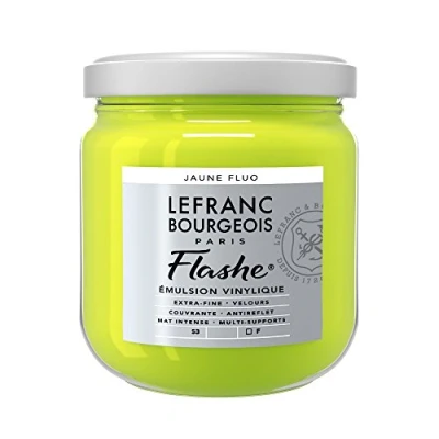 Obrázek Lefranc Bourgeois Akrylová barva a vinylová Flash 300527, vysoce pigmentovaná, elastická, stálá na světle, odolná proti stárnutí, matná, pro vnitřní i venkovní použití, hrnec 400 ml Fluožlutá