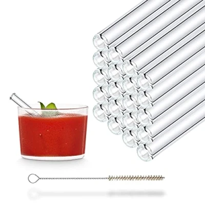 Obrázek Skleněné brčko Halm opakovaně použitelné brčka na pití 20 kusů krátkých rovných 10 cm + čisticí kartáč bez plastů vhodné do myčky nádobí trvale udržitelná skleněná pití,