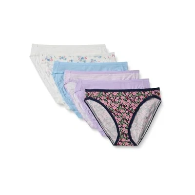 Obrázek Amazon Essentials Damen Slip aus Baumwolle mit hohem Beinschnitt (in Übergröße erhältlich), 6er Pack, Ministreifen/Streublumen/Wildblumen, 46