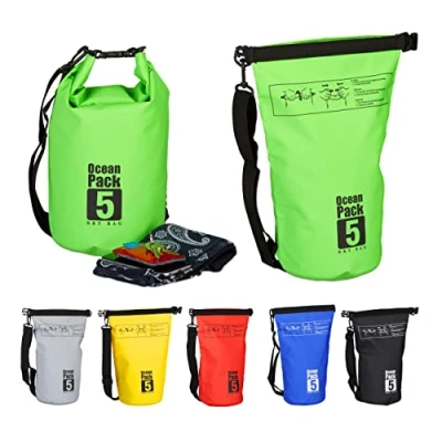 Obrázek Relaxdays Ocean Pack, 5 l, vodotěsný, balicí pytel, lehký Dry Bag, kajak, suchá taška, plachtění, lyže, snowboarding, barva, Zelená (Verde), Školní batoh