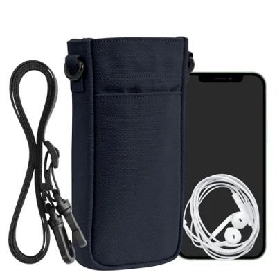 Obrázek kwmobile pouzdro na mobilní telefon pro smartphony XXL 7&quot; Canvas mobil s páskem řetízkem 16,5 x 10 cm vnitřní rozměry tmavě modrá