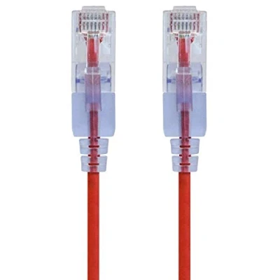 Obrázek Monoprice Cat6A Ethernet propojovací kabel 90 cm červený (5 kusů) snagless RJ45 550 MHz UTP čistý holý měděný drát 10G 30 AWG řada SlimRun
