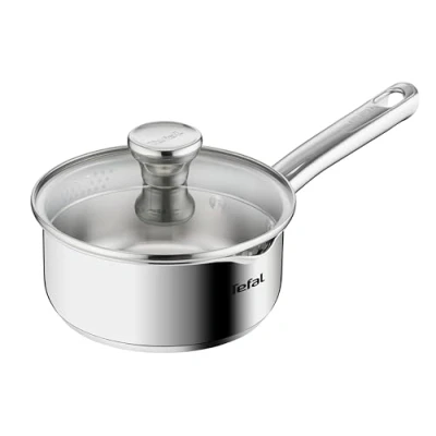 Obrázek TEFAL Kastrol s rukojetí DUETTO 16 cm A70522 nádobí z ušlechtilé oceli se sítkem a pomůckou na vylévání odměrky vhodné pro indukci šetrný k životnímu prostředí