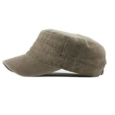 Obrázek UAOOK Klasická prémiová armádní čepice Military Style vojenský klobouk muži Low Profile Léto 100% bavlna Nastavitelná Fiddler Plain Flat Cadet, Baseball Cap Retro Maler Seeleute Chapeau Unisex, Khaki