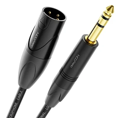 Obrázek deleyCON 2m XLR na 6,35mm jack stereo mikrofonní kabel audio adaptér AUX studiová kvalita z čisté OFC mědi (AWG24) konektor kovový zámek
