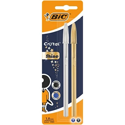 Obrázek BIC 9213361 Kuličkové pero Cristal Shine, tříděné, 2 kusy, barva psaní modrá/černá