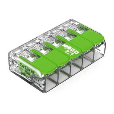 Obrázek WAGO svorka Green Range 5 vodičů I až 4mm² spojovací s páčkami pro všechny druhy 221 423 8 kusů