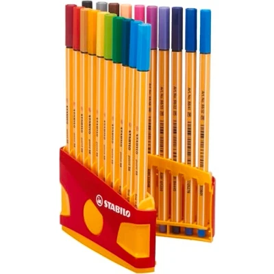Obrázek STABILO Fineliner point 88 ColorParade stolní sada 20 ks v červené/oranžové s různými barvami a závěsným popelem