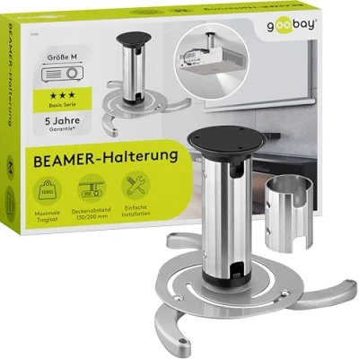 Obrázek Goobay BeamerFlex stropní držák projektoru pro malé až střední projektory (až 10 kg) otočný o 15 a 360 nastavení výšky jednoduchá instalace stříbro 51905