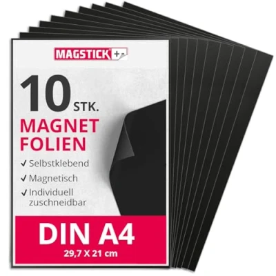 Obrázek Magstick Magnetická fólie 10 kusů I DIN A4 lepicí flexibilní samolepicí lze přistřihnout magneticky přilepitelná pro uspořádání kutilství uložení magnetického archu fotomagnet