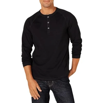Obrázek Amazon Essentials Pánské tričko Henley s dlouhým rukávem, úzký střih, černé, M