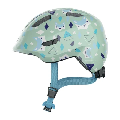 Obrázek ABUS Dětská helma Smiley 3.0 cyklistická přilba S hlubokým střihem, design vhodný pro děti a místo cop dívky chlapce světle zelená se vzorem, velikost