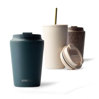 Obrázek MAMEIDO Termohrnek 350 ml, hustý hrnek na kávu to go z ušlechtilé oceli dvoustěnný izolovaný, zabezpečený proti vytečení, udržuje teplo (Ocean Bloom, 0,35 l)