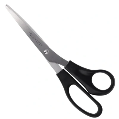 Obrázek Westcott nůžky 8&quot; (20,3 cm) černé, kancelářské s černými plastovými rukojeťmi, extra ostrá čepel, nerezová ocel, na papír, pro domácnost, kutily, E 31181 00