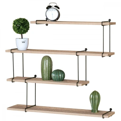 Obrázek Poličky nástěnné 80 cm, MDF, dekor dub, kov černý mat P 065 OAK