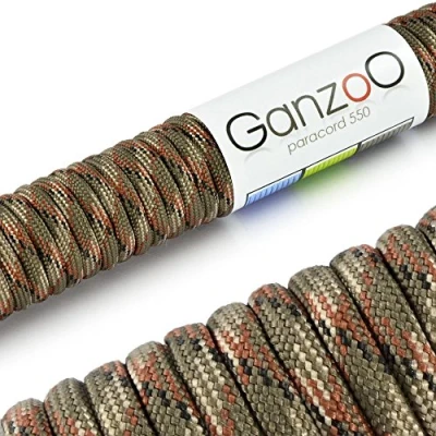 Obrázek Ganzoo Paracord 550 lano Camouflage 4 mm šňůra typ 3, nylon &amp; polyester, ideální pro kutilství vodítka psy obojek náramek/Camping Survival a Outdoor 30 metrů univerzální 7 vnitřních pramenů