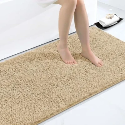 Obrázek Homaxy protiskluzová koupelnová rohož žinylkový koberec do koupelny z mikrovlákna koupelnový savý vysoký vlas předložka 60 x 120 cm, béžová