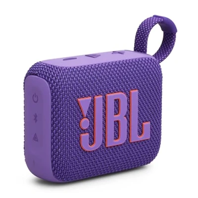 Obrázek JBL Go 4 ve fialové barvě přenosný Bluetooth reproduktor s reproduktorem Pro Sound, hlubokými basy a funkcí Playtime Boost vodotěsný odolný proti prachu doba provozu 7 h