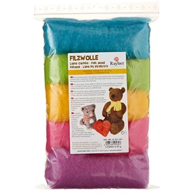 Obrázek Rayher Hobby 53657000 čistá střižní vlna, rouno, 5 barev à 20 g, letní mix, easy going, zlatá