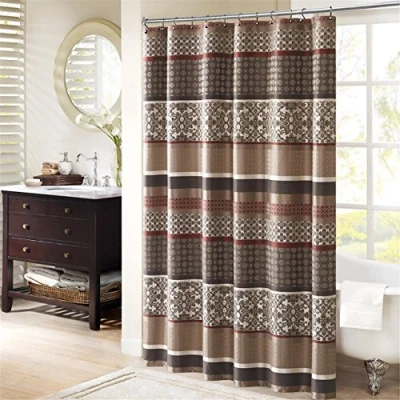 Obrázek Madison Park Princeton Geometrischer Jacquard Stoff Duschvorhang, Übergangs Duschvorhänge für Badezimmer, 72 x cm, Rot