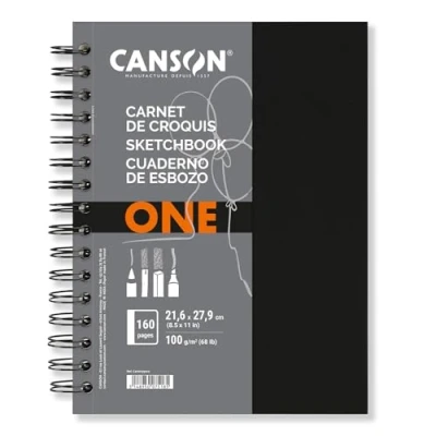 Obrázek CANSON Art Book One, skicák, lehká zrnitost, 100g/m², na dlouhé straně spirálově vázaná kniha, tvrdé desky, 21,6 x 27,9 cm, bílá, 80 listů
