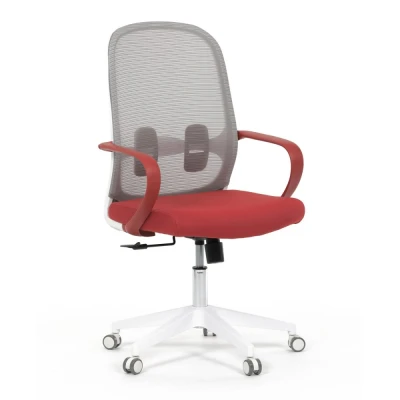 Obrázek Židle kancelářská, bílý plast, šedý MESH a červená látka, plastový kříž, houpací mechanismus. KA S425 RED