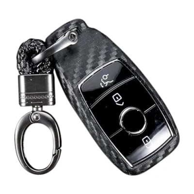 Obrázek M.JVisun Pravá kůže kryt pro Mercedes Benz 2019 2021 třídy A C G 2017 třída E 2018 s klíč od auta přívěskem na klíče, Černá tkaný svazek klíčů