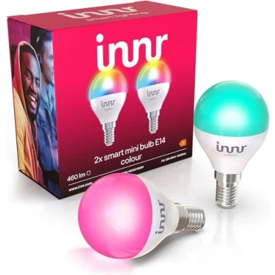 Obrázek innr Zigbee Smart žárovka E14 Mini, funguje s Alexa a Hue* (nutná bridge), bílá &amp; Color, 16 milionů barev, stmívatelná, Home lampa, balení 2 ks