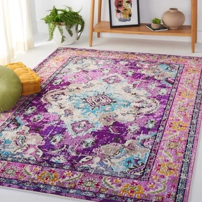 Obrázek SAFAVIEH Boho Teppich für Wohnzimmer, Esszimmer, Schlafzimmer Monaco Collection, Kurzer Flor, Violett und Hellblau, 155 X 231 cm