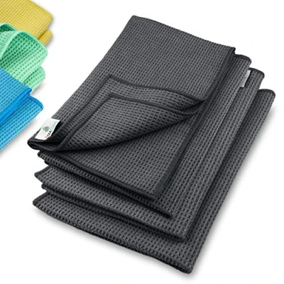 Obrázek ELEXACLEAN Ručník z mikrovlákna, prémiový vaflový hadřík (4 kusy, 60 x 40 cm, antracit) super měkká kvalita pro auto, sklo, kuchyň, nádobí, koupelnu