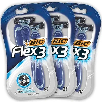 Obrázek BIC Flex 3 Rasierer Herren, 9 Einwegrasierer mit je Klingen, Aloe Vera &amp; Vitamin E für eine sanfte Rasur