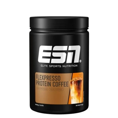 Obrázek ESN Flexpresso Protein Coffee, karamel, 908 g, krémová proteinová káva s až 22 g proteinu v každé porci, testovaná kvalita vyrobeno Německu