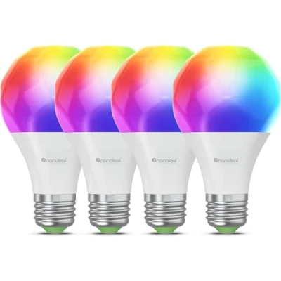 Obrázek Nanoleaf Matter Essentials WLAN žárovky E27, 4 chytré RGBW LED 16 milionů barev, individuální časové plány, ovládání aplikací a hlasem (kompatibilní s Alexa, Apple &amp; Google Home), dekorace