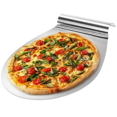 Obrázek com four® lopata na pizzu z nerezové oceli plech zvedání dortů s prohlubní pro uchopení kráječ koláč a až Ø 26 cm (stříbrná barva kulatá)
