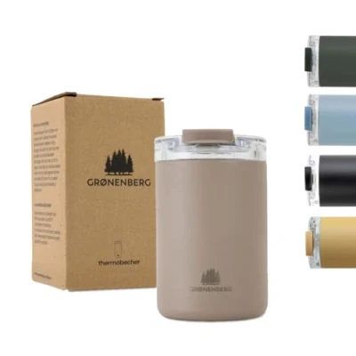 Obrázek Groenenberg Termopohárek 350 nebo 470 ml Hrnek na kávu s sebou 100% zabezpečený proti protékání udrží min. 4 hodiny horké to go z recyklované ušlechtilé oceli (Earth, ml)