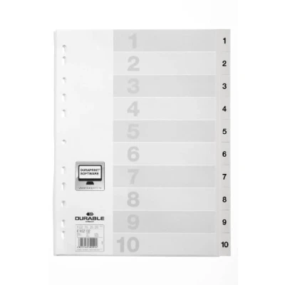 Obrázek Durable Registr čísel (A4, s titulním listem, ražené tabulky 1 10, PP univerzální děrování) 25 kusů, bílý, 616202