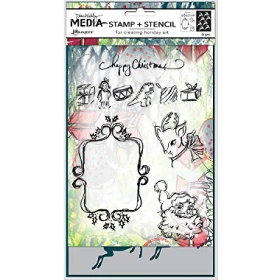 Obrázek Ranger Dina Wakley Media SCRIBBLY Vintage Urlaub Stempel und Schablonen Set, transparent