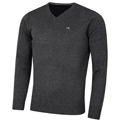Obrázek Calvin Klein Pánský pulovr s výstřihem do V Soft Cotton Easy Care, Šedá (charcoal marl)
