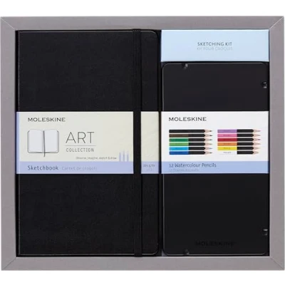 Obrázek Moleskine Sada akvarelových skicáků (velké/A5, tvrdé desky, akvarelové tužky) černá