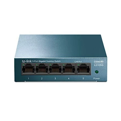 Obrázek TP Link LS105G 5 Ports Gigabit Netzwerk Switch (5 RJ 45 Lan Ports, robustes Metallgehäuse, 802.1P/DSCP QoS, Plug and Play, lüfterlos) blau metallic