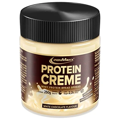 Obrázek IronMaxx Proteinový krém White Chocolate 250 g sklo krémová pomazánka s vysokým obsahem bílkovin nízkosacharidová, nízkocukrová vhodná pro zdravou výživu