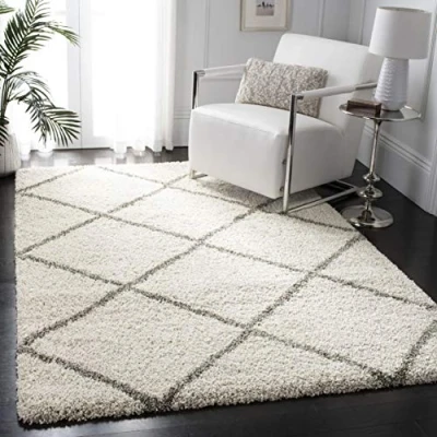 Obrázek SAFAVIEH Zottelig koberec do obývacího pokoje, jídelny, ložnice kolekce Hudson Shag Collection, vysoký vlas, slonová kost a šedá, 155 x 229 cm