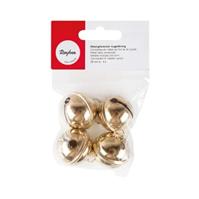 Obrázek Rayher Metallglöckchen, kugelförmig, 29 mm ø, gold, Beutel 4 Stück, Schellen, Weihnachtsglöckchen, 2503406