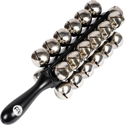 Obrázek Meinl Percussion Sleigh Bells Instrument sáňkové zvonky Hudební nástroj s 25 ocelovými rukojetí dřevo / ocel, černá/stříbrná (SLB25)