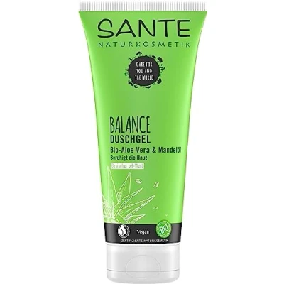 Obrázek SANTE Naturkosmetik Balance sprchový gel pro zdravé kyselé báze pokožky, veganský, s bio aloe a mandlovým olejem, 200 ml