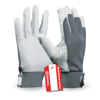 Obrázek Gebol Uni Fit Comfort, pracovní rukavice z kvalitní kůže s elastickým pasem a suchým zipem pro optimální bezpečnost při práci, obsah: 1 pár, velikost L (vel. 9), barva: bílá