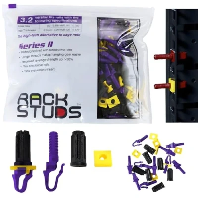 Obrázek Rackstuds P100 Rack Mount Solution II Hardware Muttern und Schraubenersatz für Server Schienen, 19&quot; Quadratgestanzte Vertikalschienen, Käfigmuttern Ersatz, Lila 3,2 mm/0,126&quot;, 100er Pack