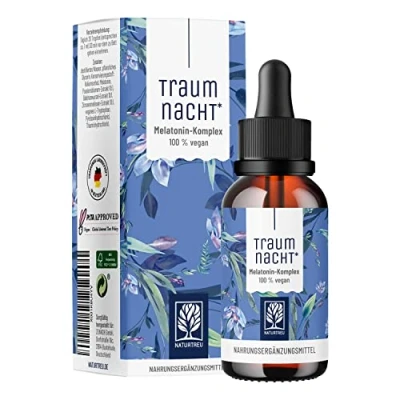 Obrázek NATURTREU® Melatonin kapky 50 ml alternativa k melatoninu sprej na usínání nebo tablety s valeriánem, mučenkou, citrónovým balzám, pomoc při dospělí u Jetlag*